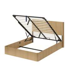 Modern Bed With Grooved Design And Hydraulic Lift System – Large Storage Space, Stable Solid Wood Slats, Easy-Care Surface – 160 X 200 Cm – Light Oak - Oak Color + 160cm + 200cm - View 4