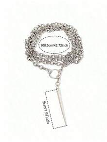 1pc 2026 European And American Punk Style O-Ring Rivet Pendant Necklace, Hiphop Open Circle Necklace, Unisex Y2K Long Necklace, Minimalist Streetwear Party Accessory - Silver - View 4