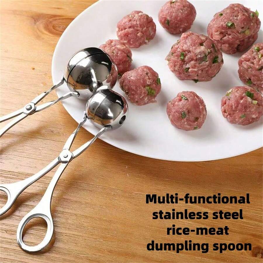1 Pc Multifunctional Stainless Steel Meatball Scoop - Fish Ball Maker & Ice Cream Baller, Non-Stick Kitchen Tool For Meatball Press & Rice Ball Mold