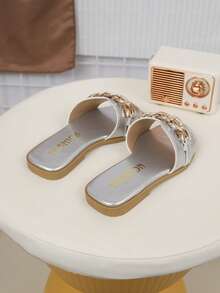 Dép đi ngoài trời thời trang cho trẻ em, giày bệt mùa hè, dép xăng đan, giày mới cho bé gái, giày đi biển thu hút sự chú ý. - Bạc - Xem 5