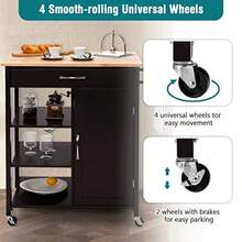 Kitchen Island With Storage Rolling Kitchen Cart With Towel Rack Storage Drawer And 3-Tier Open Shees Kitchen Island On Wheels With Rubber Wood Top 34.5 X 18.5 X 36.5 Inches Espro - 如圖 - 查看 7