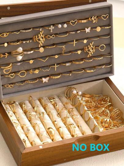 30/28/23/22/20/5件套 时尚简约优雅复古设计，心形、蝴蝶、仿珍珠、水钻、几何波浪、无限符号、星星、圆形多层宽金属戒指套装，适合节日、派对、约会，是理想的礼物和日常佩戴之选。