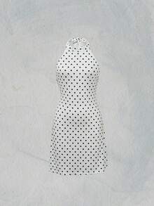 2026春夏时尚：百搭迷你连衣裙，适合日常穿着、休闲、通勤、街头风、复古、性感、露背等多种场合，黑白撞色吊带设计，印花图案，适合派对穿着 - 白色 - 查看 6