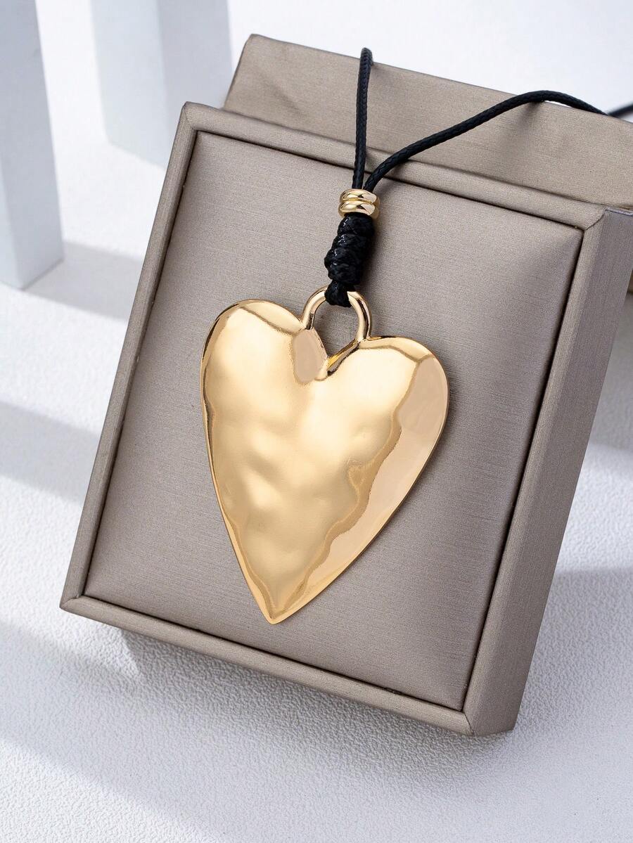 1pc Fashion Casual Metal Heart Knot Pendant Necklace, Daily Wear Accessory - Yellow Gold - View 1