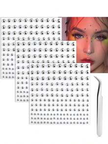 Stick On Fake Lip Stud Fake Nose Ring Hoop Fake Face Piercing Fake Nose Stud Fake Eyebrow Piercing Balls Silver Cool Punk Y2K Makeup For Halloween - Multicolor - View 13