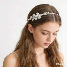 奢华珍珠哑光花朵发箍，精致发圈，百搭优雅发饰 - 銀色 - 查看 2