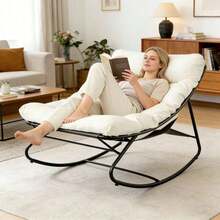 Oversized Papasan Rocking Chair With Thick Cushion – Indoor Outdoor Lounge Rocker Patio, Balcony & Living Room - Trắng - Xem 12