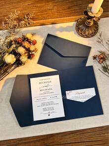 20个三折口袋式婚礼邀请函信封，订婚、15周年纪念、生日、洗礼等简约邀请函，DIY邀请函，5*7英寸邀请函，口袋式邀请函，定制邀请函的最佳礼物，婚礼装饰，家居装饰，房间装饰，派对礼品，新娘，毕业，生日，派对装饰，单身派对装饰 - 墨綠色 - 查看 3