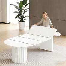 45"-105"|Table Only|Transformer Table - MDF Wood Extendable Round Dining Table, Expandable Dining Table, Elegant And Functional Design, Perfect For Dining Room,White - 白色 - 查看 1