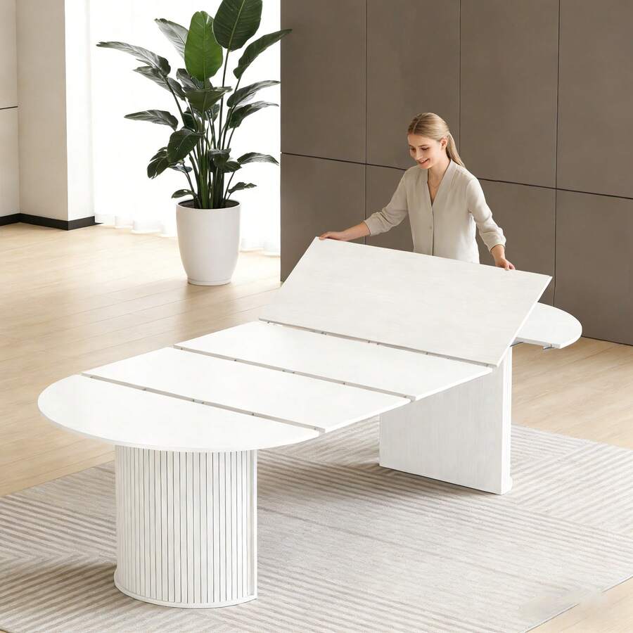 45"-105"|Table Only|Transformer Table - MDF Wood Extendable Round Dining Table, Expandable Dining Table, Elegant And Functional Design, Perfect For Dining Room,White - trắng - Xem 1