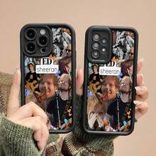 Retrato de Ed Sheeran con mariposas y flores naranjas.funda de teléfono Fundas compatibles con ,Apple,VIVO,OPPO,,, y Honor.Fabricadas en silicona TPU,ofrecen protección contra golpes y caídas. - Negro - Ver 4