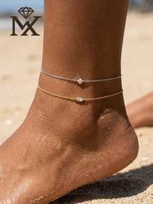 SYMFNY S925 Sterling Silver Layering Anklet For Women, Delicate Tiny Rhombus & Eye Shape Zirconia Charm Ankle Bracelet, Adjustable Summer Beach Barefoot Jewelry, Minimalist Waterproof Daily Wear Anklet. - Anklets - View 1