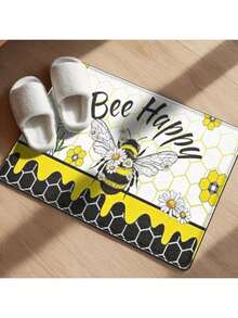 1pcs Honey Daisy Non-Slip Floor - Cute & Honeycomb Bathroom With Honey Pot Design, Soft Yellow/Black/Green Beekeeping Theme Kitchen,, Room - Hand Washable -Like Texture, Welcome, Mats, Rugs, Entrance Door, Mud Room Winter, Door, Bath, - 紅白色 - 查看 1