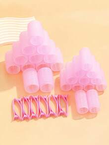 36件套自粘式卷发器套装，包含24个卷发器和12个发夹，沙龙级卷发器，适合DIY美发造型，无需加热，卷发器 - 粉色 - 查看 1