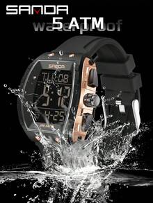 SANDA 6258 New Fashion Men Electronic Watch Big Display Dial Multifunctional Sport Waterproof Watch LED Luminous Digital Men Watch - Rose Gold - View 7