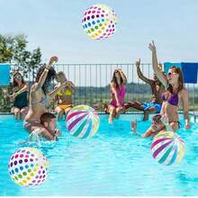 Pelota de playa inflable arcoíris, 6 colores, decoración para fiesta de piscina de verano, adecuada para césped, playa, juegos de equipo de playa, regalos, artículos de fiesta, artículos esenciales de playa, juegos de piscina, juegos de natación, juegos inflables - Multicolor - Ver 6
