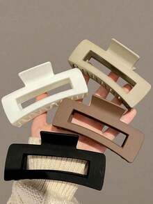 Kit Of 5Ps Large Hair Clips, Square-Shaped, Minimalist Women's Plastic Hair Clips, Modern And Versatile Style, Suitable For Daily Use, Going Out, And Showering/Carnival. - Multicolorido±5unidades - Xem 2