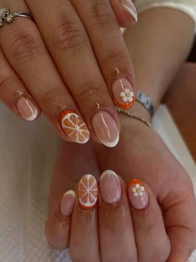 24pcs Oval Shaped Press-On Nail Stickers, Filled With Summer Vibrancy And Freshness! White Petals Paired With Golden Beads As The Flower Center, Adding A 3D Texture. Ideal For Beach Vacations, Picnics Or Daily Wear In Spring/Summer. Removable Fake Nails Set, Press-On Nail Strips, Perfectly Fitting Short Fake Nails Set, Includes: 1pc Jelly Gel And 1pc Nail File. Suitable For Women And Girls For Daily Wear, Parties, Holidays, Elevating Your Fashion Style!