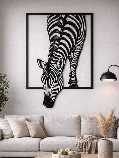 1pc Black Abstract Zebra Metal Wall Art, Modern Home Tapestry, Animal Wall Decor, Housewarming Gift, Zebra Wildlife Art, Animal Lover Gift, Zebra Metal Wall Hanging, Zebra Sculpture Wall Painting, Suitable For Living Room And Bedroom, Modern Style