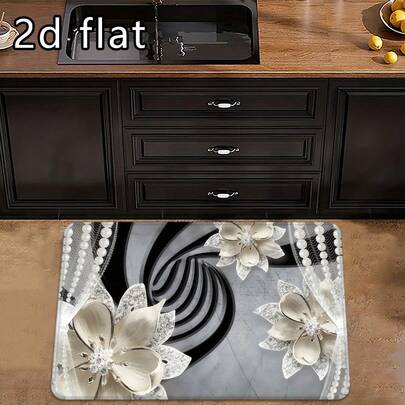 1pc/2pcs/3pcs Soft Thick Floral Print Kitchen Floor Mat, Non-Slip Carpet Entrance Rug, Suitable For Bathroom, Living Room, Bedroom, Laundry Room, Machine Washable Home Decor, Room Decor White Pearl And Diamond Design, Entrance Mat, Bathroom Mat