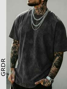 GRDR | 男士纯色简约水洗短袖T恤 | 适合夏季穿着 | 舒适透气 | 引领时尚潮流 - 黑色 - 查看 2