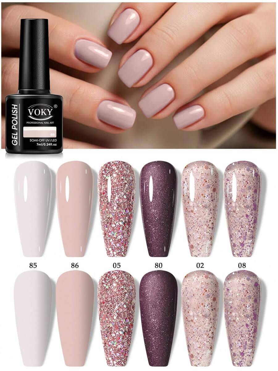 VOKY 6pcs/SET Gel Nail Polish Set - Ideal For Home Use And Toenails,Ideal For Nail Salons And Seasonal Designs - Multicolor - View 1