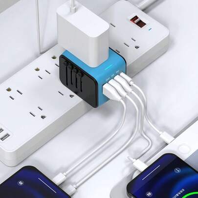 1 cái phích cắm chuyển đổi đa năng dùng khi đi du lịch, rất cần thiết khi đi du lịch, phù hợp với Trung Quốc, Mỹ, Úc, Anh, EU, Hàn Quốc, Nhật Bản và 224 quốc gia và khu vực khác, có sẵn màu xanh và đen.