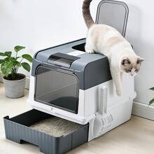 Ultra Large Top Entry Enclosed Cat Litter Box, Space-Saving Foldable Design With Pull-Out Drawer & Anti-Splash Lid, Odor Control Leak-Proof Cat Toilet, Easy Clean Portable Litter Tray With Skylight & Scoop For Indoor Cats - one-size - View 10