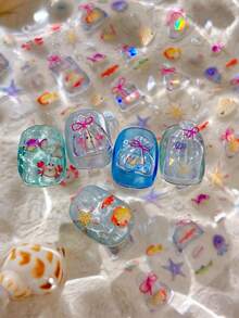 Pegatinas de arte de uñas con conchas y peces marinos en relieve, pegatinas de decoración de playa de verano - Multicolor - Ver 3