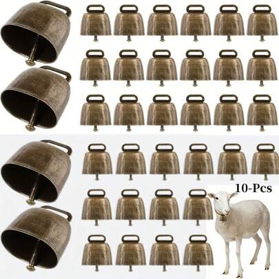 10 piezas de campanas de vaca de cobre/latón resistentes - Campanas de granja vintage ruidosas con cascabeles de metal duraderos, adecuadas para vacas, caballos, ovejas, cabras, cerdos - Ideal para granjas, uso pastoral, seguimiento y disuasión de animales