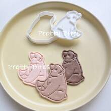 卡通动物熊饼干模具 塑料3D北极熊可按压饼干模具 饼干印章 厨房烘焙用具 - 白色 - 查看 2