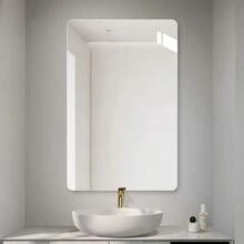 1pc Modern Frameless Acrylic Self-Adhesive Mirror, Size 11.81x19.7 Inches, 2mm Thick, No Power Needed, Plastic Wall Mounted Bathroom Vanity Mirror - Silver - View 5