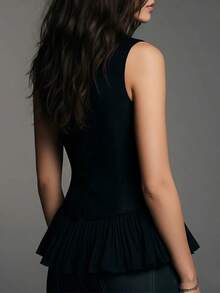 Áo ba lỗ không tay màu đen, có chi tiết thắt eo, kiểu dáng thanh lịch, đa năng cho công sở mùa hè. - màu đen - Xem 4