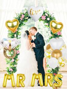 27件套金色婚礼主题气球套装，包含MR&MRS字母气球、钻戒气球、“准新娘”横幅、心形气球、乳胶气球，适用于订婚、新娘送礼会、婚礼、求婚、单身派对、订婚装饰、结婚纪念日庆祝活动等。 - 多色 - 查看 4