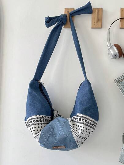 早春新款纯色牛仔单肩包，撞色饺子包，百搭女士单肩包