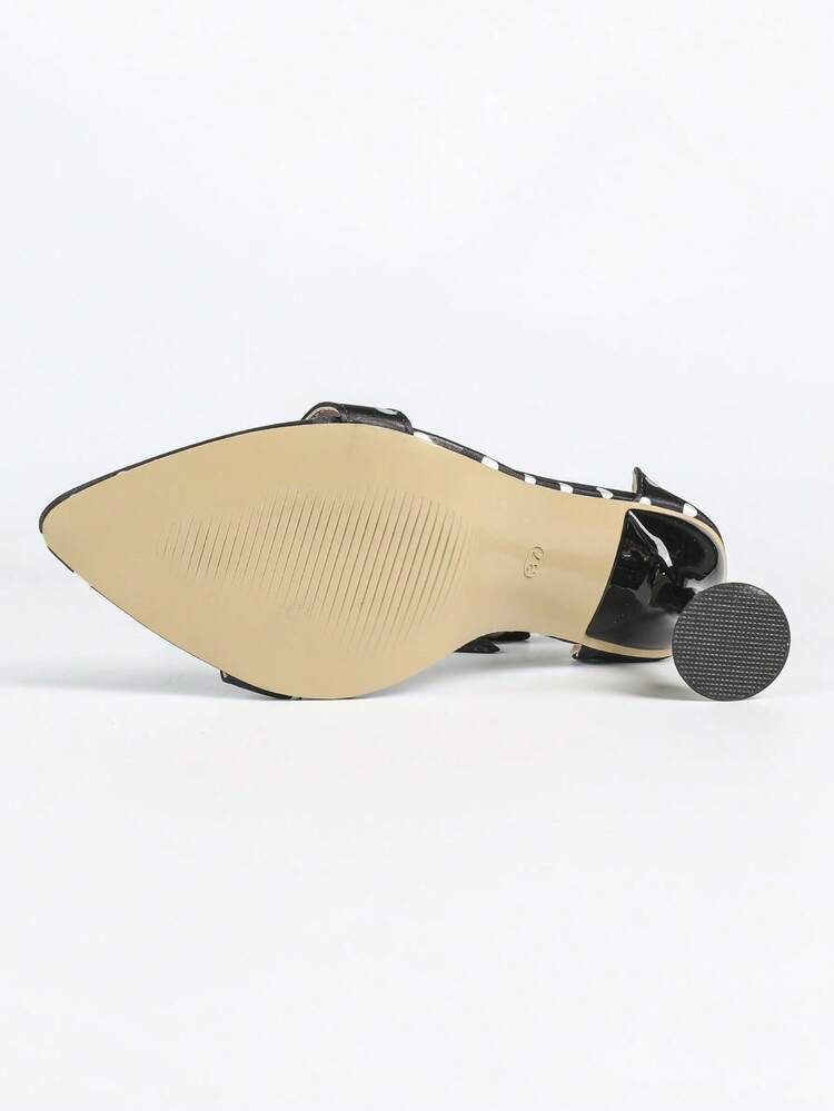 Giày sandal cao gót buộc dây mũi nhọn chấm bi đen thanh lịch thời trang dành cho nữ, thích hợp cho các bữa tiệc mùa xuân/hè, váy dạ hội, giày hở mũi ngoài trời. - màu đen - Xem 10