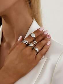 5件套优雅几何镂空水滴心形吊坠叠戴戒指套装，奢华金属戒指，适合婚礼、派对、度假、日常休闲、街拍，女士及情侣礼物 - 戒指 - 查看 4