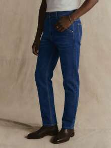 Men's Stretch Slim Straight Business Casual Jeans, Slant Pocket Design, Versatile For Daily Wear - Blue - View 4