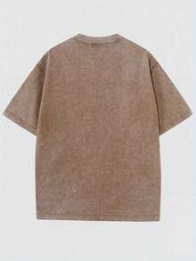The College Dropout Bear & "KanyeWest THE COLLEGE DROPOUT IN STORES NOW" Graphic Printed Casual Style Men's Casual Wear 230g Washed Cotton Round Neck Short Sleeve Comfortable & Breathable Double - Sided Printed Tee For Summer High - Quality Design - 咖啡棕 - 查看 2