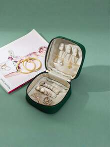 1pc Luxury Leather Jewelry Box In Green, Pink, Blue, Khaki, Suitable For Necklaces, Rings, Earrings, Anti-Oxidation Leather Material, Portable Jewelry Storage Bag For Women - Multicolor - View 8
