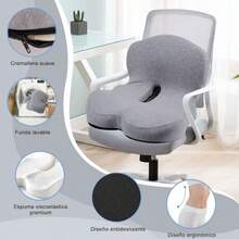 Cojín de Espalda y de Silla Combinado Cojín De Soporte Lumbar Ergonómico Asiento de Espuma con Memoria Aliviar Dolor de Espalda Tailbone Ciática para Oficina  89681 - gris - Ver 4