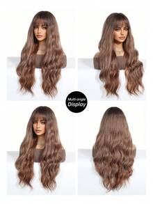 Long Wavy 26inch Butterfly Haircut Wig With Brown And Bangs - Heat Resistant Synthetic Wig For Daily And Party Wear - Brown - View 9