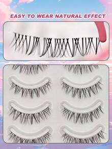 5 Pairs Cartoon Style False Eyelashes, Full Strip One-Piece Eyelashes, Anime Style Lashes, Thick & Transparent Stem Invisible False Eyelashes Strip Lashes, Lashes, Eyelashes, Fake Lashes - Black - View 5