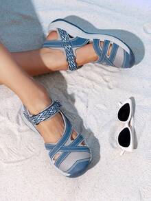 Women Summer Sport Athletic Sandals, Soft Bottom Beach Sandals  With Hook-And-Loop, Sporty Outdoor Hiking Sandals - Màu xanh bụi bặm - Xem 1