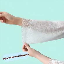 1 par de mangas protectoras de encaje con estampado floral, calentadores de brazo elegantes y transpirables de nailon, mangas protectoras del sol de estilo femenino para viajes y festivales - Estilo de encaje - Ver 6