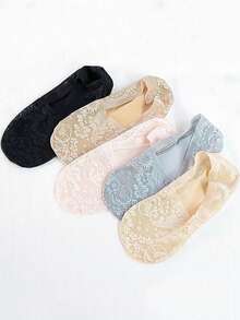 1/5/10 Pairs Of Summer Women's Daily Breathable Non Slip Thin Invisible Fashionable Hollow Lace Boat Socks - Multicolor - View 8