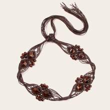 Bohemian Style Handwoven Beaded Waist Chain - Versatile Women's Belt With Wooden Beads & Crystal Accents, Butterfly Design - 棕色 - 查看 9