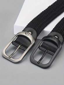 两件套时尚女士休闲百搭编织弹力腰带 - 无需打孔，适合户外运动爱好者和日常休闲穿着，可搭配裤子和牛仔裤，男女皆宜 - 銀扣黑色+黑扣黑色 - 查看 4