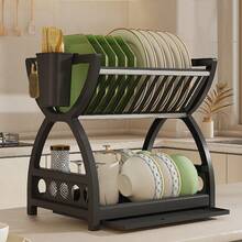 1 pieza Estante de cocina de plástico, Escurridor y organizador multifuncional de tazones y platos, Organizador de cubiertos de doble capa - Multicolor - Ver 9