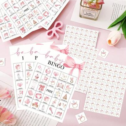 1 Bộ, 33 Thẻ Bingo Tiệc Chào Mừng Em Bé, 24 Người Chơi, Chủ Đề Nơ Hồng, Thích Hợp Cho Gia Đình, Bạn Bè, Nhóm Cha Mẹ Mới Sinh.
